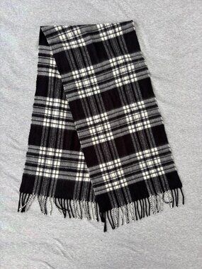 Christopher Hayes Lambswool Scarf Black White Menzies Tartan Plaid